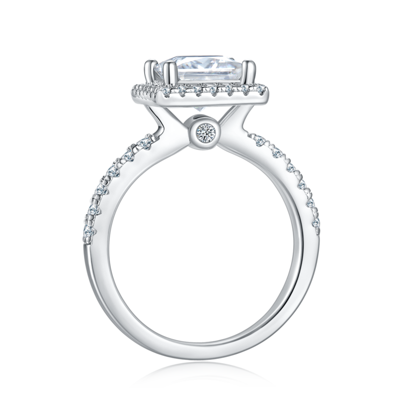 Affordable Luxury正方形S925银镀白金MoissaniteWomen's Ring2.0ctD级